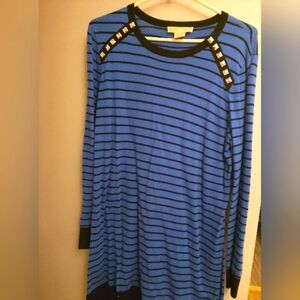 Michael Kors Blue and Black Striped Dress with Stud Accents